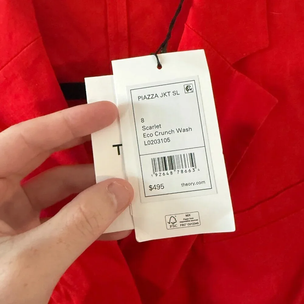 NEW Theory Women's Piazza Jacket in Scarlet Size 8 Color Red - Picture 5 of 9